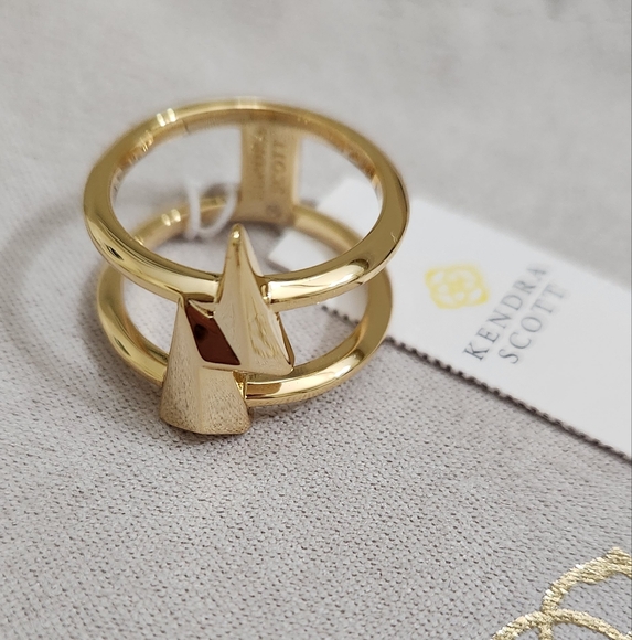 Kendra Scott Bolt Double Band Ring Gold Sz 7 NWT - Picture 1 of 8